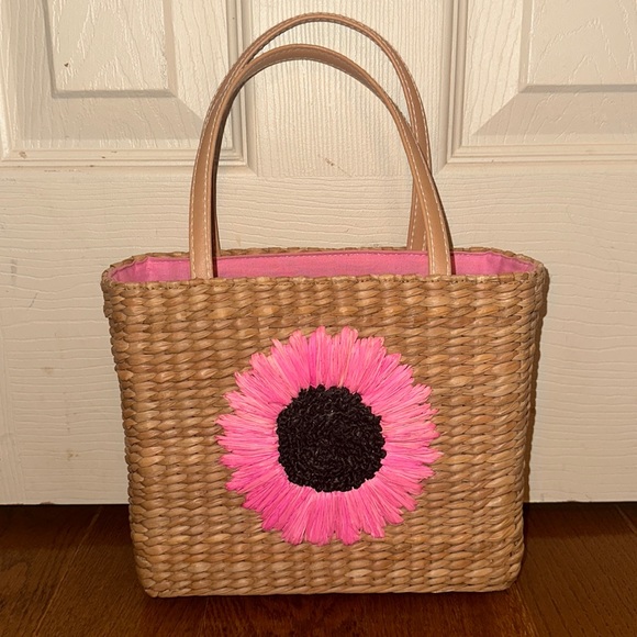 Vintage Handbags - Vintage Pink Sunflower Weaved Handbag